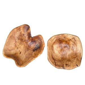2 Handmade Rustic Burled Teak Wood Decorative Bowls